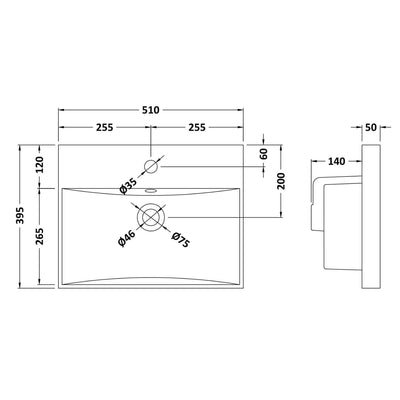 Lana 500mm Wall Hung 2 Door Vanity Unit & Basin - Satin Soft Black