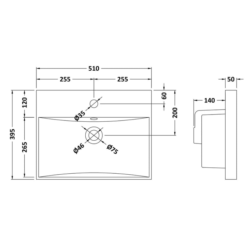 Lana 500mm Wall Hung 2 Door Vanity Unit & Basin - Satin Soft Black