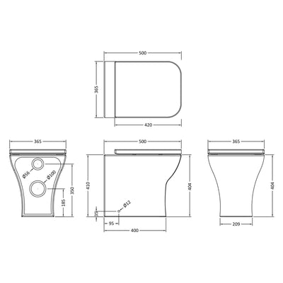 Eden Compact White WC Unit + Como Rimless Back To Wall Toilet Bundle With Square Brushed Brass Flush Button