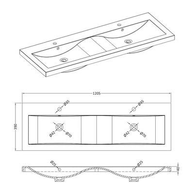 Hudson Reed Fluted Wall Hung 1200mm Vanity Unit With 4 Drawers & Twin Basin - Satin White