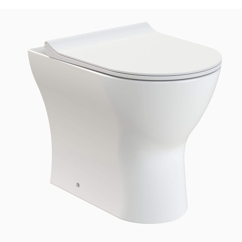 Eden Compact White WC Unit + Lana Rimless Back To Wall Toilet Bundle With Square Matt Black Flush Button