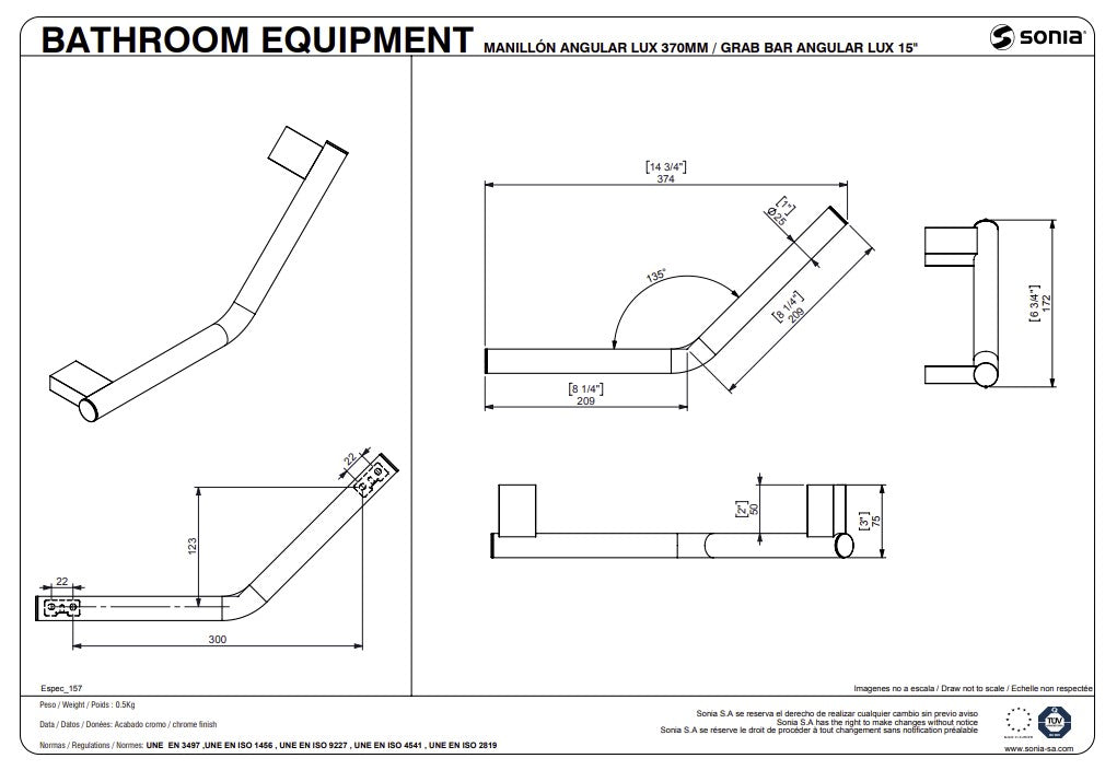 Sonia Lux Angled Grab Bar - Black