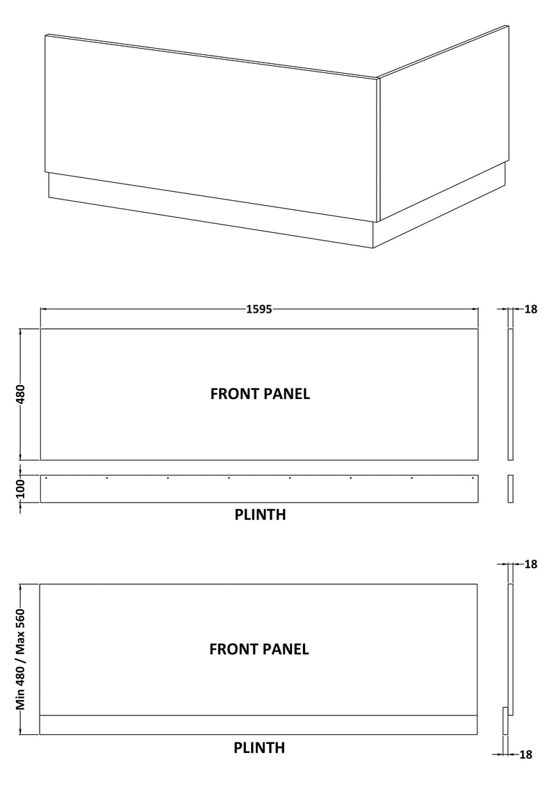 Hudson Reed 1600mm Bath Front Panel - Gloss White