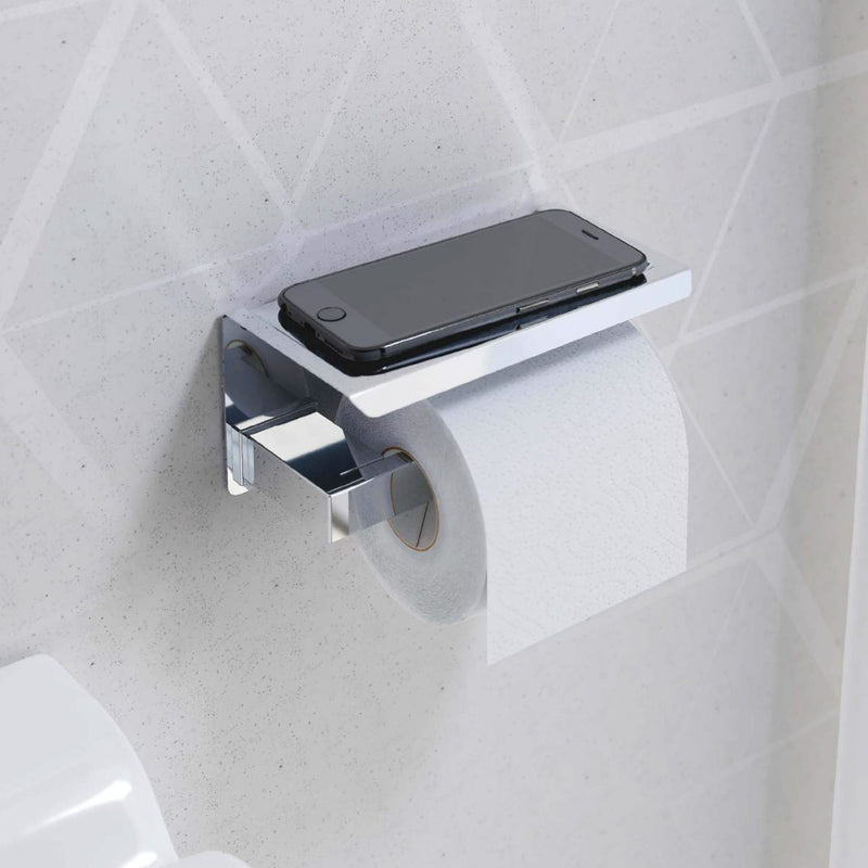 Sonia S Cube Toilet Roll Holder With Shelf - Chrome
