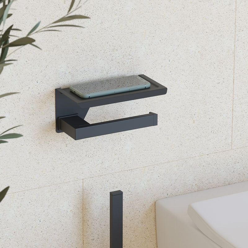 Sonia S Cube Toilet Roll Holder with Shelf - Black