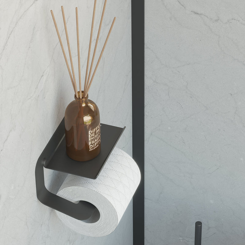 Sonia Quick Toilet Roll Holder With Shelf - Black