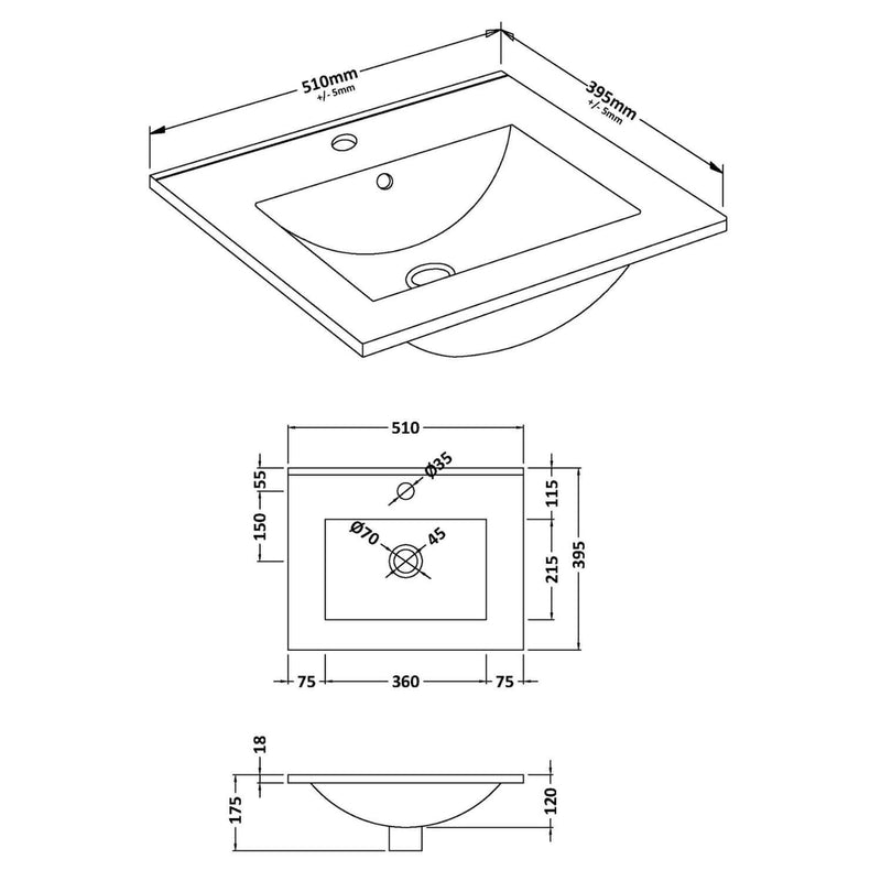 Lana 500mm Wall Hung 2 Door Vanity Unit & Basin - Satin Soft Black