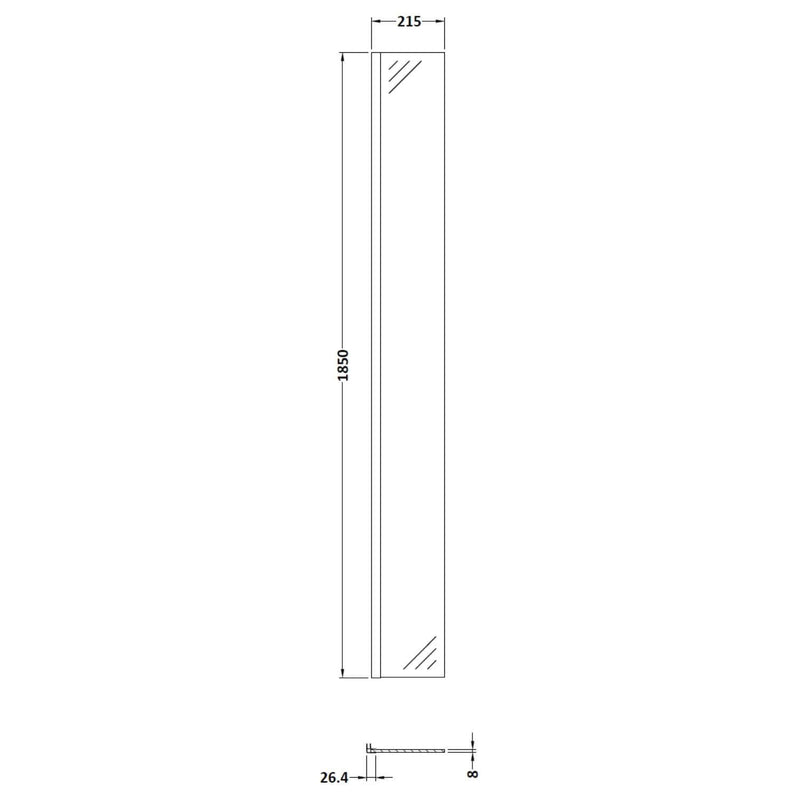 215mm fixed deflector panel for 1850mm  walk in shower screens - technical details