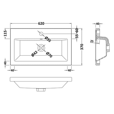 Lana Compact 600mm Floorstanding 2 Door Vanity Unit & Basin - Bleached Oak