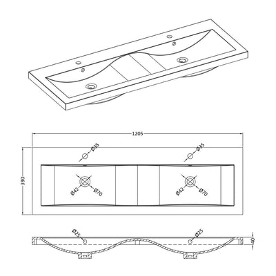 Lana 1200mm Wall Hung 2 Drawer Vanity Unit & Double Basin - Bleached Oak