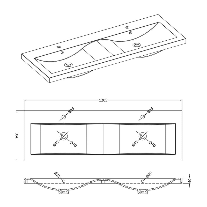 Lana 1200mm Wall Hung 2 Drawer Vanity Unit & Double Basin - Bleached Oak
