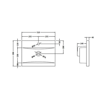 Hudson Reed Fluted Wall Hung 500mm Vanity Unit With 2 Drawers & Ceramic Basin - Satin Grey