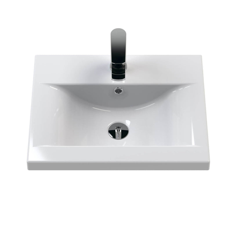 Lomond 500mm Gloss White Floorstanding Vanity Unit With Ceramic Basin - Brushed Brass Handles & Overflow Cover
