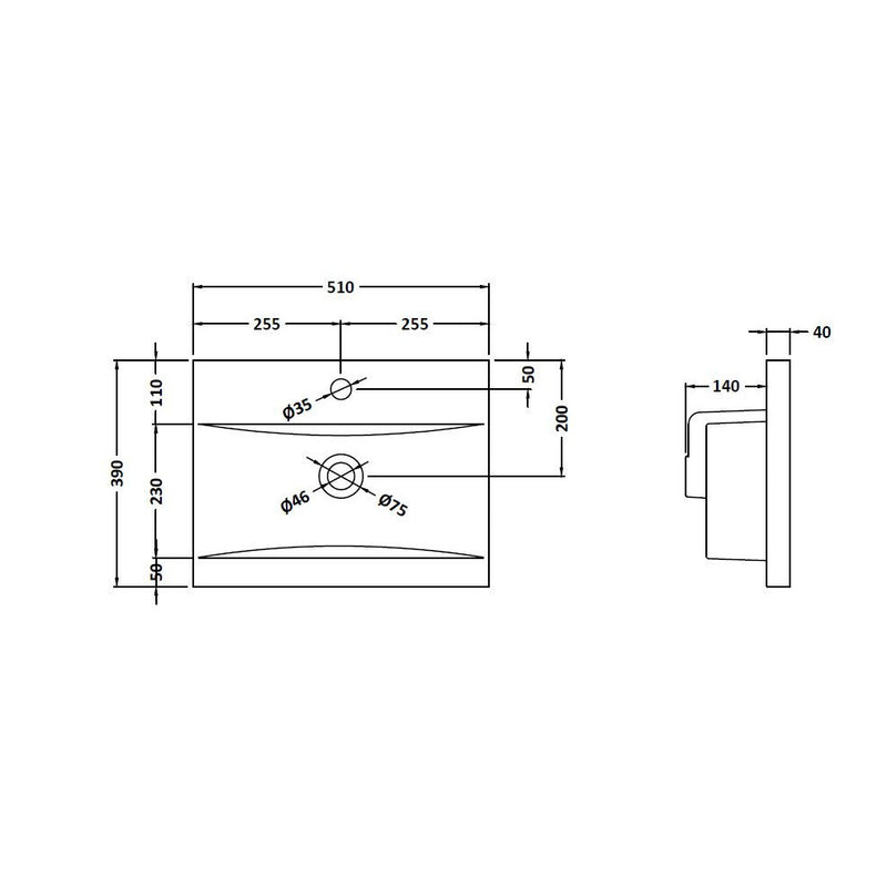 Nuie Deco 500 x 383mm Wall Hung Vanity Unit With 1 Drawer & Ceramic Basin