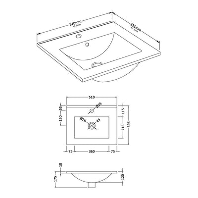 Hudson Reed Fluted Wall Hung 500mm Vanity Unit With 2 Drawers & Ceramic Basin - Satin Grey