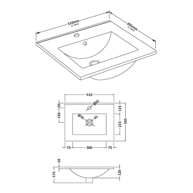 Hudson Reed Fluted Wall Hung 500mm Vanity Unit With 2 Drawers & Ceramic Basin - Satin Grey