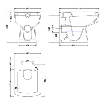 Eden Compact White WC Unit + Cape Back To Wall Toilet Bundle With Square Matt Black Flush Button