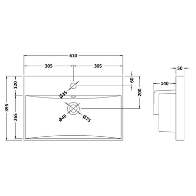 Lana 600mm Wall Hung 2 Door Vanity Unit & Basin - Bleached Oak