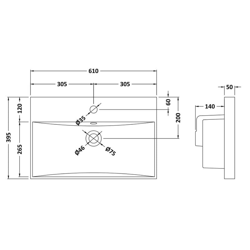 Lana 600mm Wall Hung 2 Door Vanity Unit & Basin - Bleached Oak