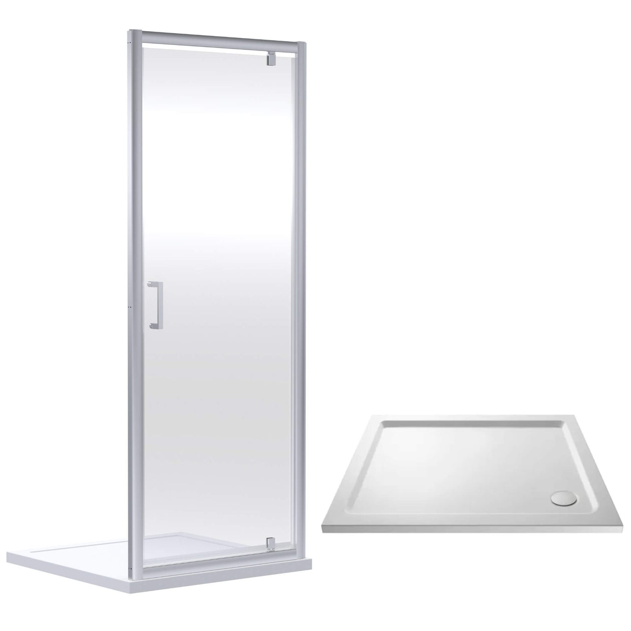 Porto Chrome 6mm Pivot Shower Door With White Stone Resin Tray & Waste