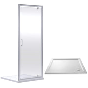 Porto Chrome 6mm Pivot Shower Door With White Stone Resin Tray & Waste