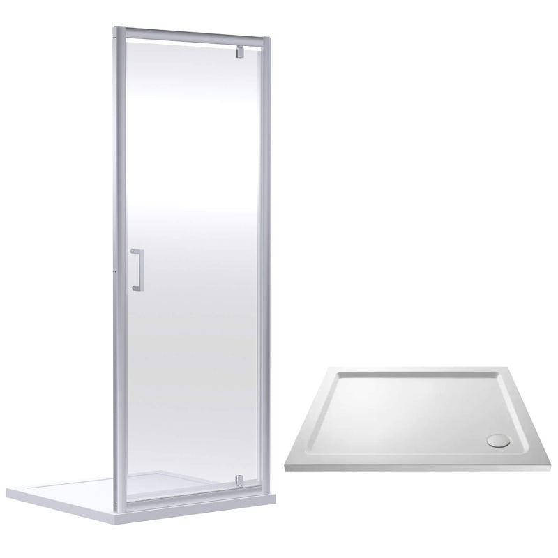 Porto Chrome 6mm Pivot Shower Door With White Stone Resin Tray & Waste