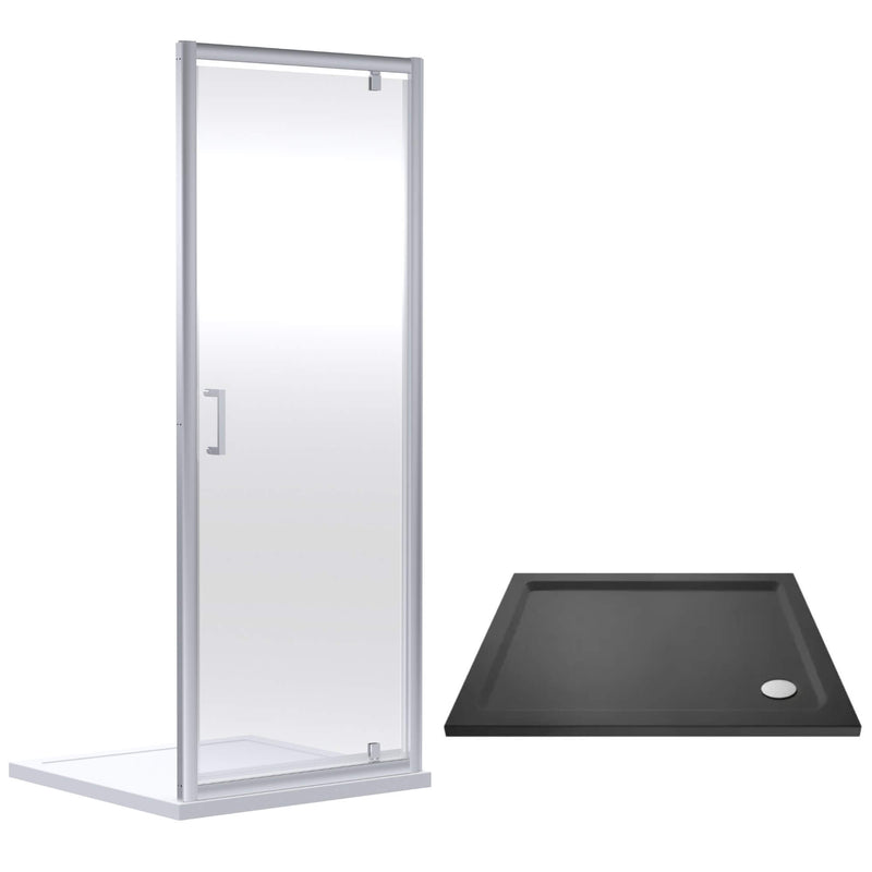 Porto Chrome 6mm Pivot Shower Door With Slate Effect Stone Resin Tray & Waste