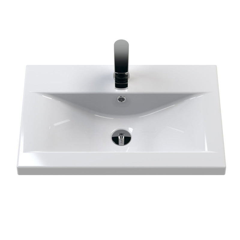 Hudson Reed Fluted Wall Hung 600mm Vanity Unit With 1 Drawer & Ceramic Basin - Satin Anthracite