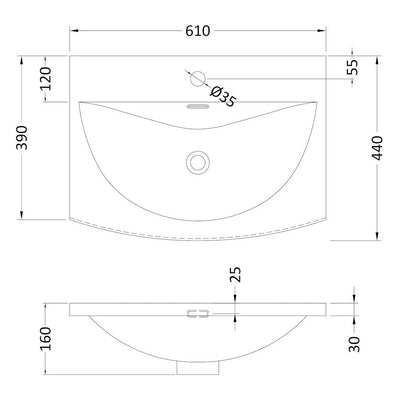 Lana 600 x 383mm Wall Hung Vanity Unit With 2 Drawers & Ceramic Basin