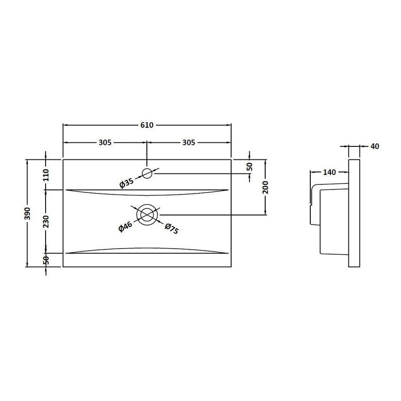 Hudson Reed Fluted Wall Hung 600mm Vanity Unit With 2 Drawers & Ceramic Basin - Satin White