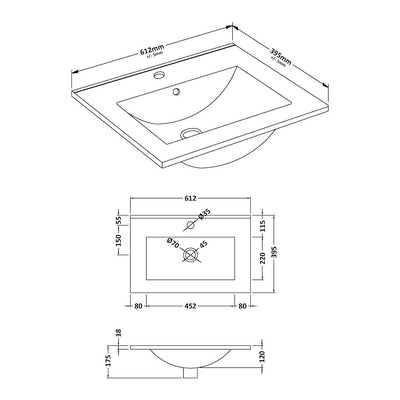 Hudson Reed Juno Wall Hung 600mm Vanity Unit With 2 Doors & Ceramic Basin