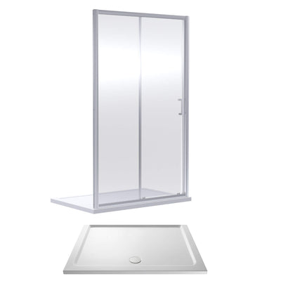 Porto Chrome 6mm Sliding Shower Door With White Stone Resin Tray & Waste - 1600 x 760mm