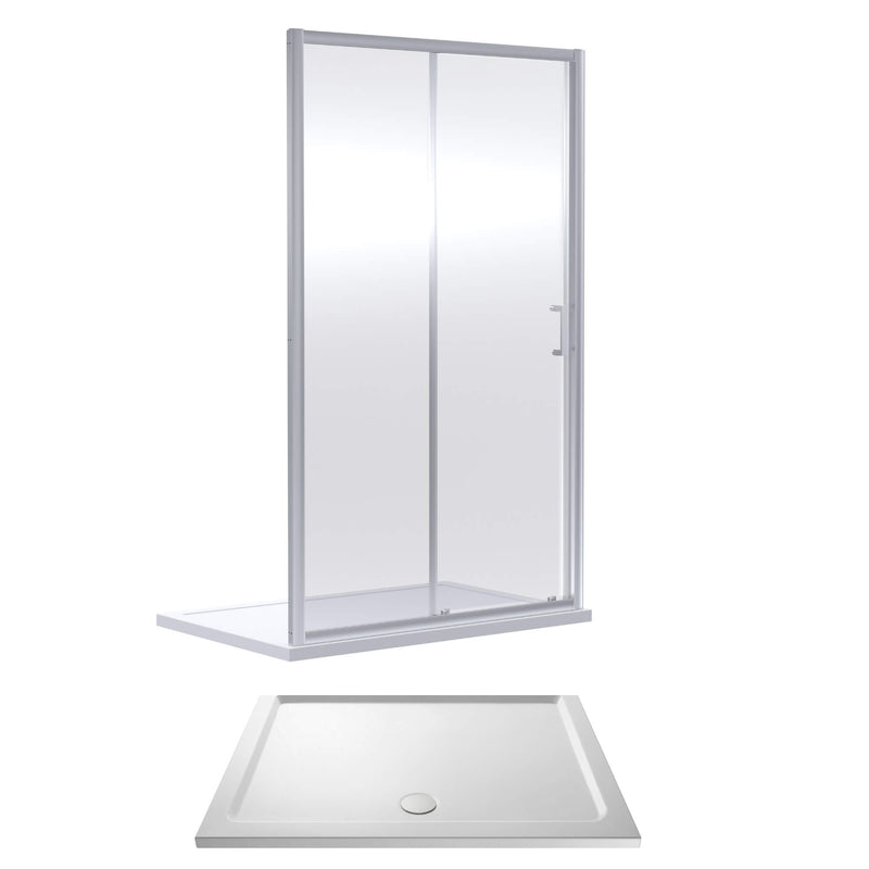 Porto Chrome 6mm Sliding Shower Door With White Stone Resin Tray & Waste - 1600 x 760mm