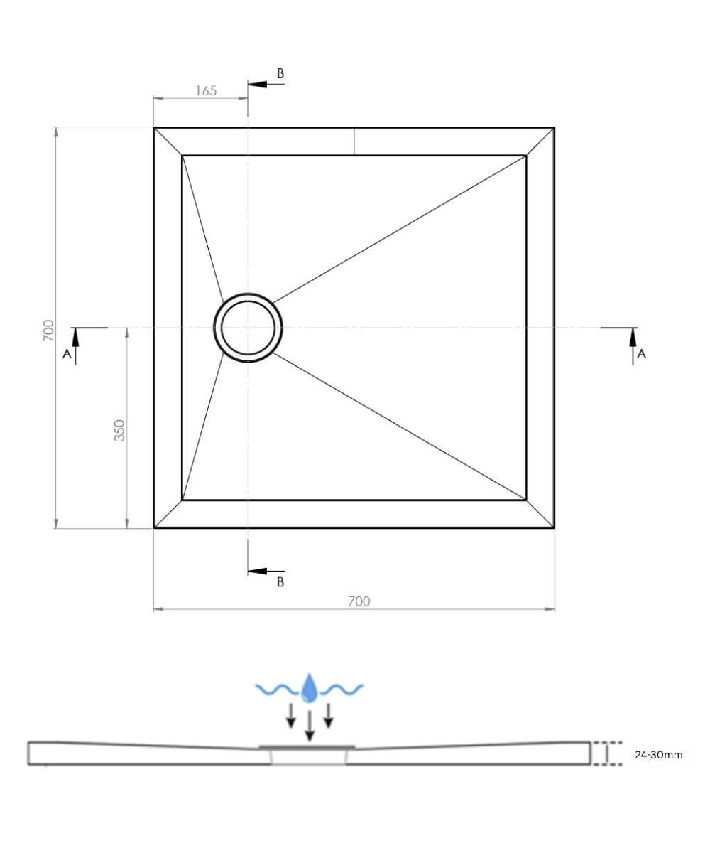 700 x 700mm SlimStone Elements Square Shower Tray Dimensions
