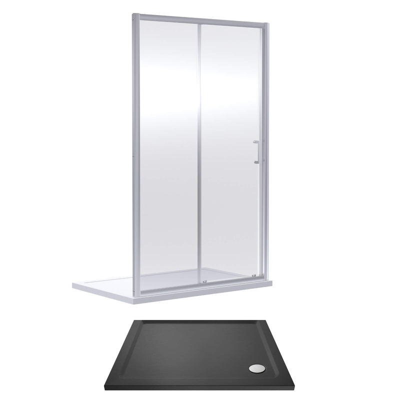 Porto Chrome 6mm Sliding Shower Door With Slate Effect Stone Resin Tray & Waste - 1000 x 760mm