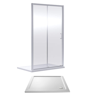 Porto Chrome 6mm Sliding Shower Door With White Stone Resin Tray & Waste - 1100 x 800mm