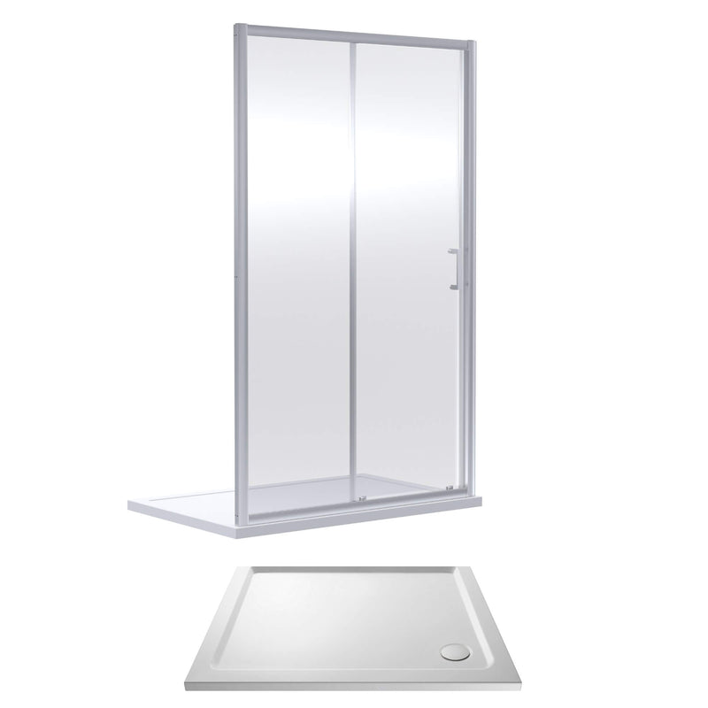 Porto Chrome 6mm Sliding Shower Door With White Stone Resin Tray & Waste - 1100 x 900mm