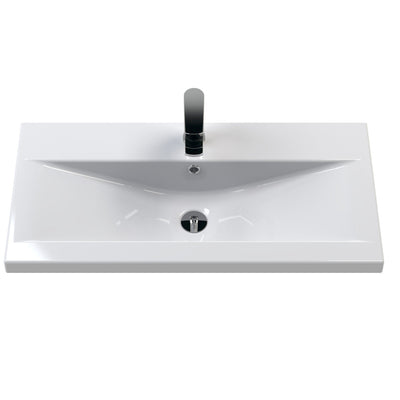Hudson Reed Fluted Wall Hung 800mm Vanity Unit With 2 Drawers & Ceramic Basin - Satin Grey