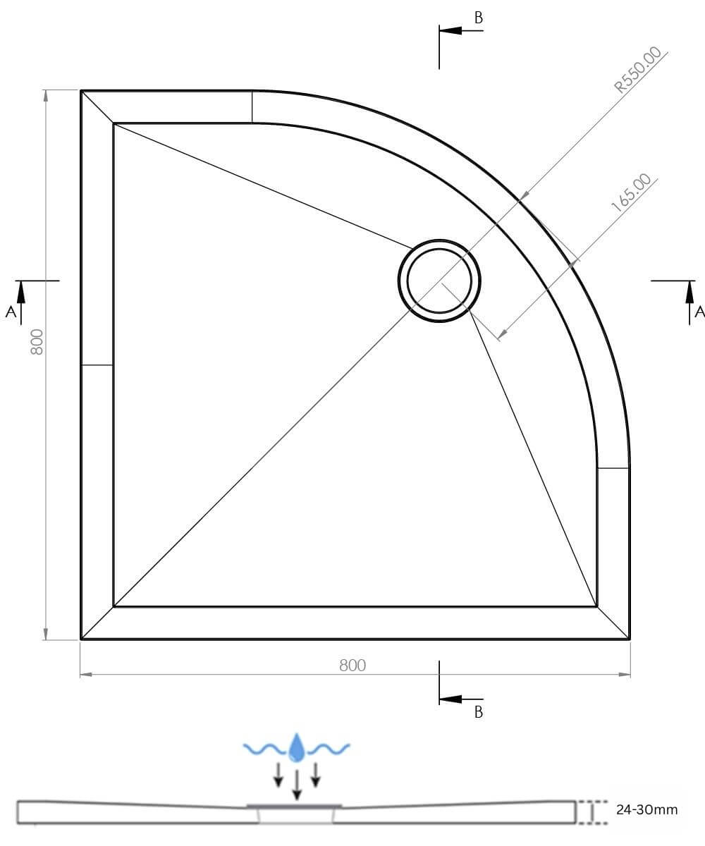 800 x 800mm SlimStone Elements Quadrant Shower Tray Dimensions