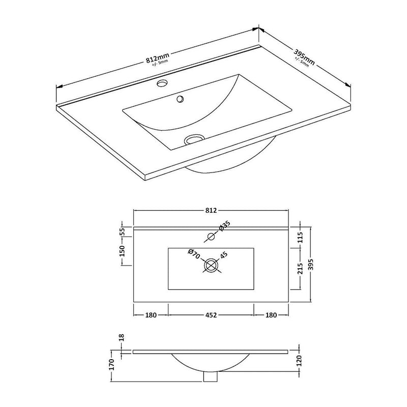 Hudson Reed Juno Wall Hung 800mm Vanity Unit With 2 Drawers & Ceramic Basin