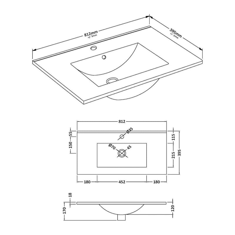 Hudson Reed Fluted Wall Hung 800mm Vanity Unit With 2 Drawers & Ceramic Basin - Satin Blue