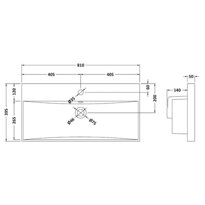 Hudson Reed Fluted Wall Hung 800mm Vanity Unit With 1 Drawer & Ceramic Basin - Satin Blue