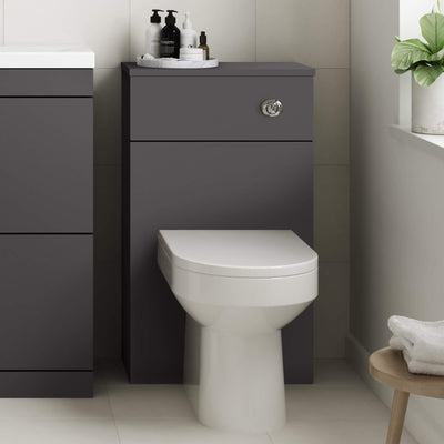Eden Compact White WC Unit + Harmony Back To Wall Toilet Bundle With Round Chrome Flush Button