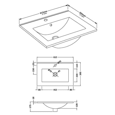 Lana 600mm Wall Hung 2 Door Vanity Unit & Basin - Bleached Oak