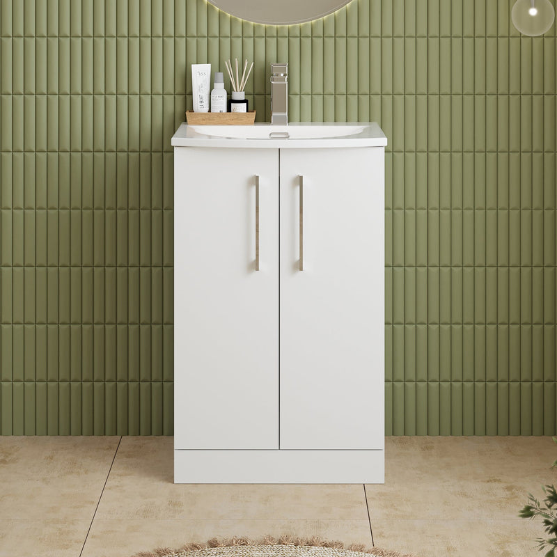 Lana 500mm Floorstanding 2 Door Vanity Unit & Basin - Gloss White
