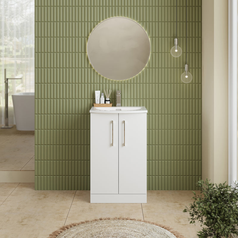 Lana 500mm Floorstanding 2 Door Vanity Unit & Basin - Gloss White