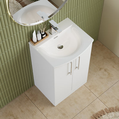 Lana 500mm Floorstanding 2 Door Vanity Unit & Basin - Gloss White
