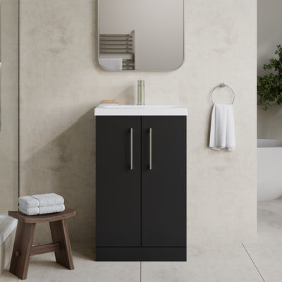 Lana 500mm Floorstanding 2 Door Vanity Unit & Basin - Satin Soft Black