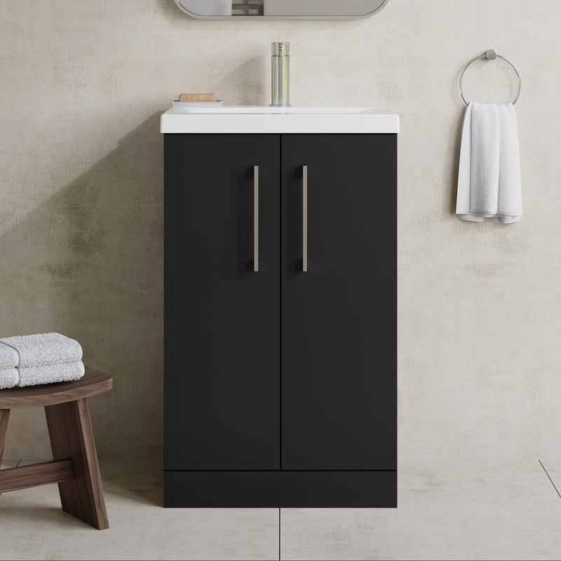 Lana 500mm Floorstanding 2 Door Vanity Unit & Basin - Satin Soft Black
