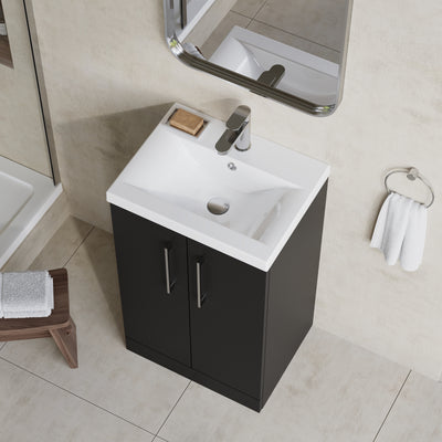 Lana 500mm Floorstanding 2 Door Vanity Unit & Basin - Satin Soft Black